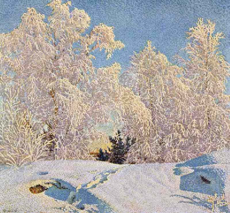 Frost in Sunshine, 1921 (colour litho) a Gustaf Edolf Fjaestad