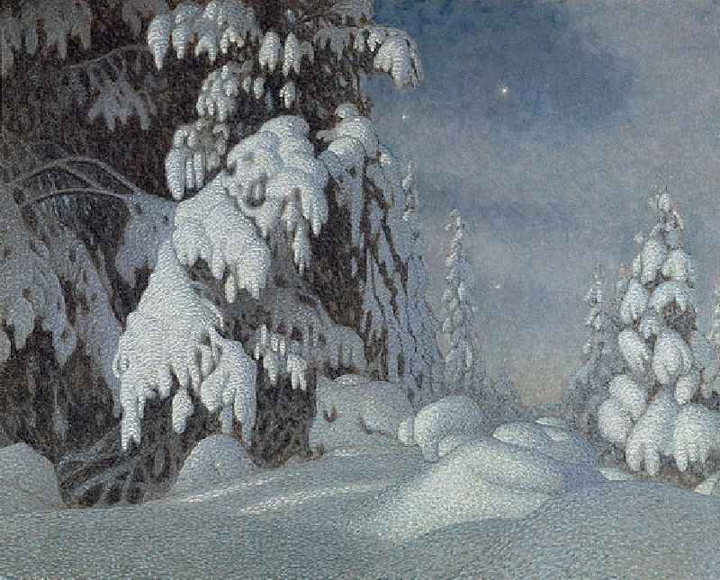 Moonlight in the winter a Gustaf Edolf Fjaestad