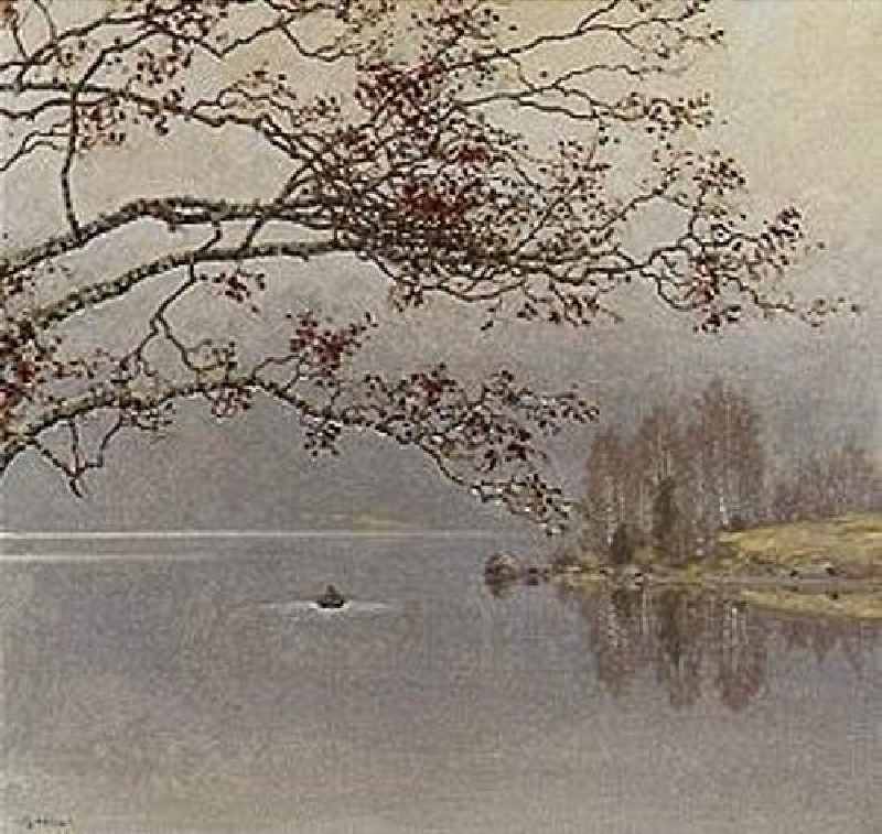 Winter at the lake. a Gustaf Edolf Fjaestad