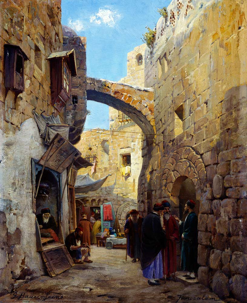 Straßenszene in Jerusalem. a Gustav Bauernfeind