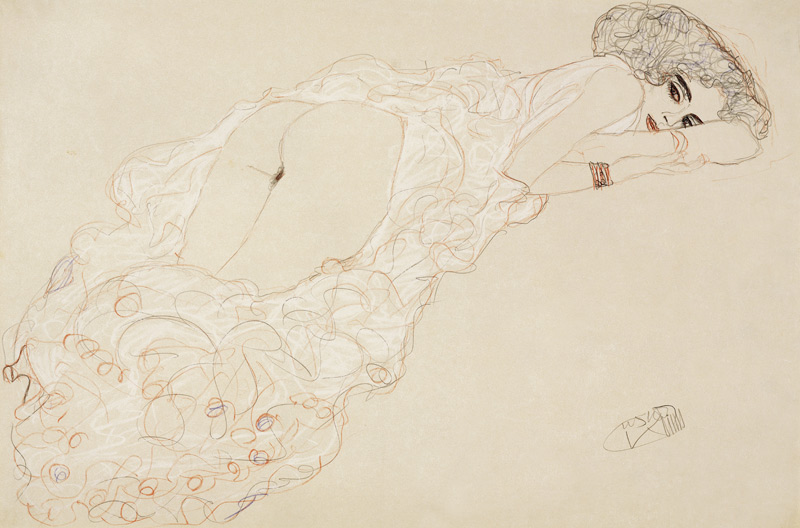 Reclining Nude Lying on Her Stomach and Facing Right a Gustav Klimt