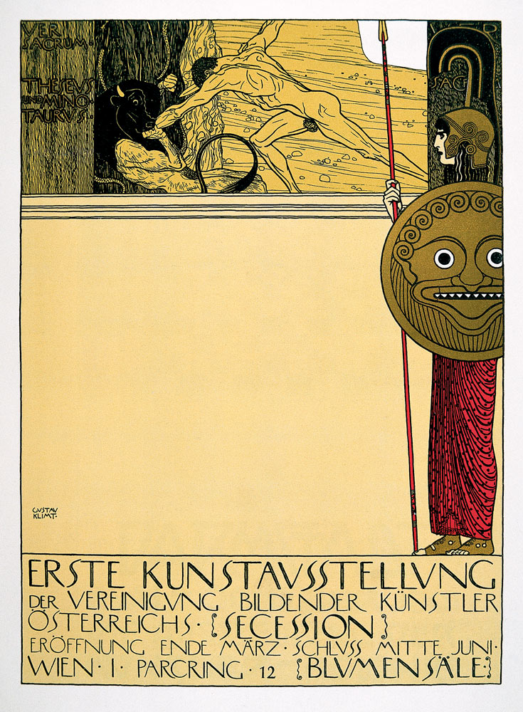 Plakat für die 1. Sezessions-Ausstellung (unzensuriert), in "die Fläche", 1898. a Gustav Klimt