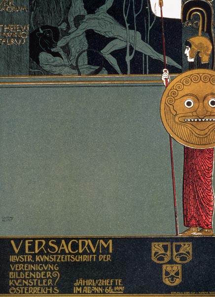 Cover of 'Ver Sacrum', the journal of the Viennese Secession, depicting Theseus and the Minotaur, at a Gustav Klimt
