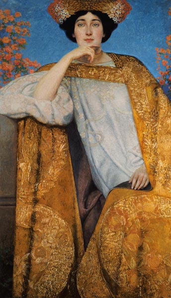 Ritratto di donna con vestito dorato, dipinto in collaborazione con Ernst Klimt (1864-92) Franz Mat a Gustav Klimt