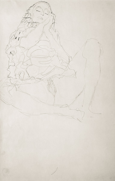 Sitzender Halbakt mit geschlossenen Augen a Gustav Klimt