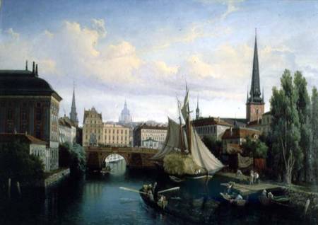 View of the Riddarholmskanalen, Stockholm in 1835 a Gustav Palm