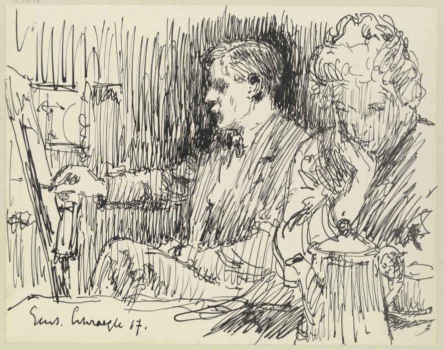 Zeichner und Dame am Tisch a Gustav Schraegle