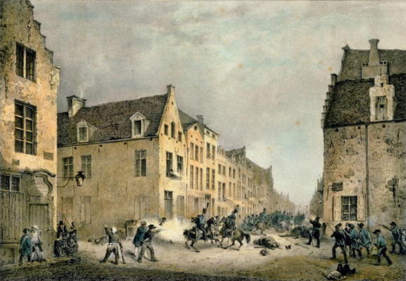 Diversion of a Dutch Division at the Porte de Flandre, Brussels, 23rd September 1830, engraved by Je a Gustave Adolphe Simoneau