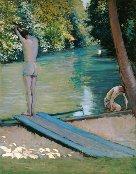 Taking a bath on the bank of the river Yerres. a Gustave Caillebotte
