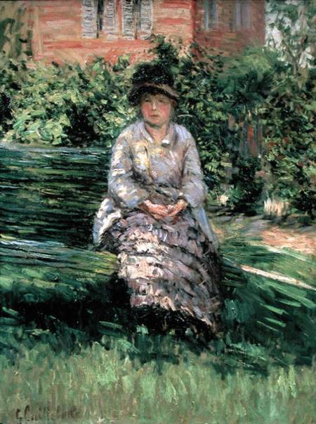 Madame Renoir (1860-1915) in the Garden at Petit-Gennevilliers a Gustave Caillebotte