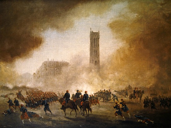 Paris Commune: fighting in front of the Tour Saint-Jacques a Gustave Clarence Rodolphe Boulanger