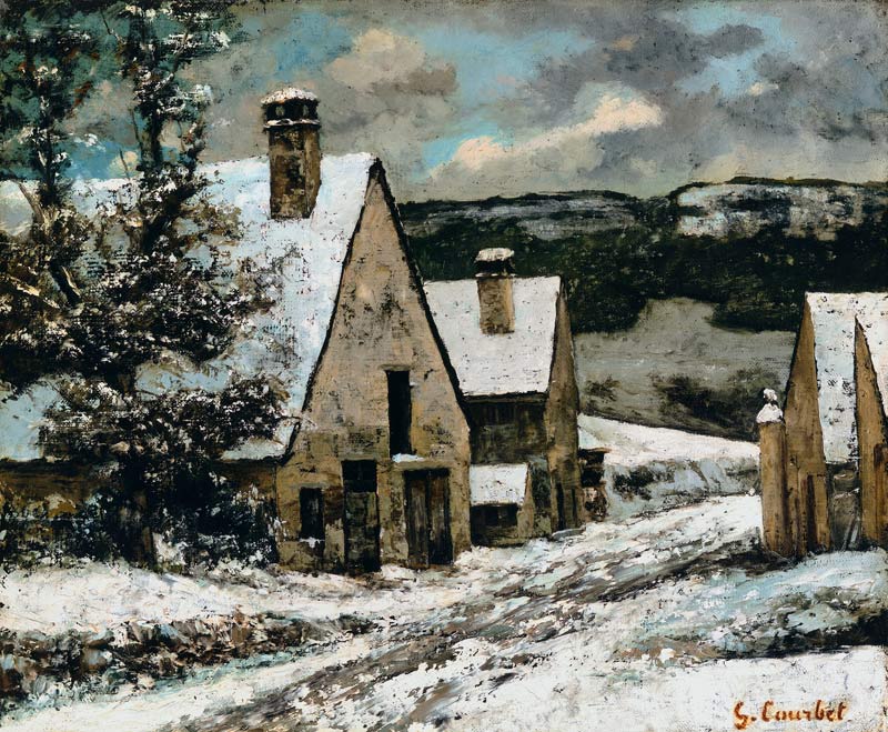Village Edge in Winter a Gustave Courbet
