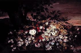 Flower still life at a stone bank a Gustave Courbet
