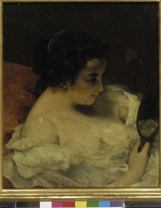 Woman looks at herself in the hand mirror a Gustave Courbet