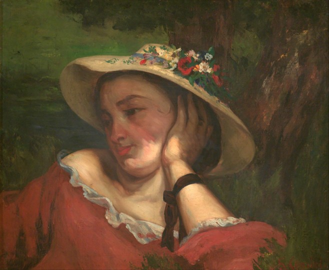 Woman with Flowers on Her Hat a Gustave Courbet