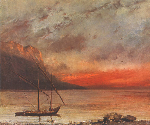 Vue you lac, coucher de soleil a Gustave Courbet