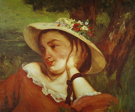 Woman in a Straw Hat with Flowers, c.1857 a Gustave Courbet