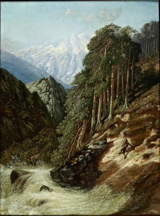 Alpine Landscape with Beck a Gustave Doré