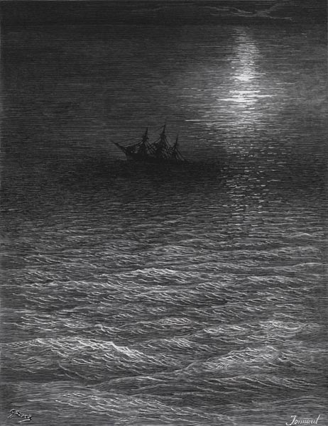 The marooned ship in a moonlit sea, scene from ''The Rime of the Ancient Mariner'' S.T. Coleridge,S. a Gustave Doré
