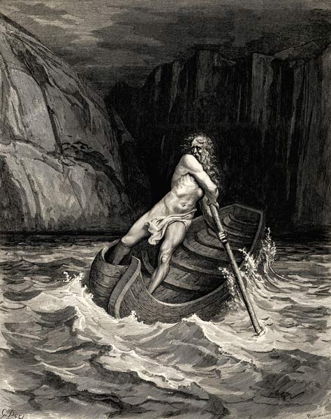 Arrival of Charon. Illustration to the Divine Comedy by Dante Alighieri a Gustave Doré