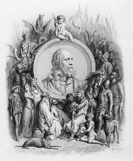 Frontispiece to ''Idylls of the King'' with a portrait of Alfred, Lord Tennyson a Gustave Doré