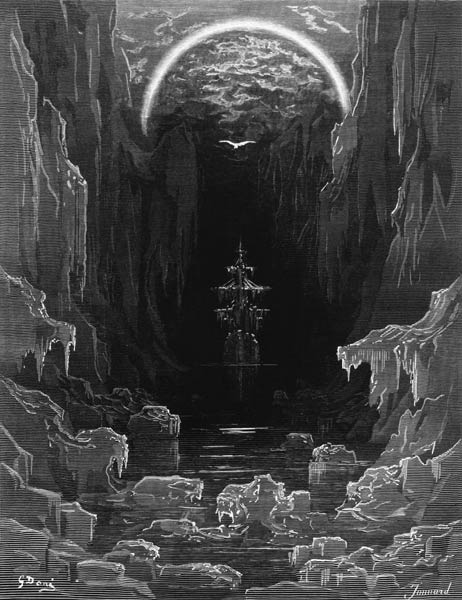 The appearance of the albatross to lead the marooned ship out of the frozen seas of Antartica, scene a Gustave Doré
