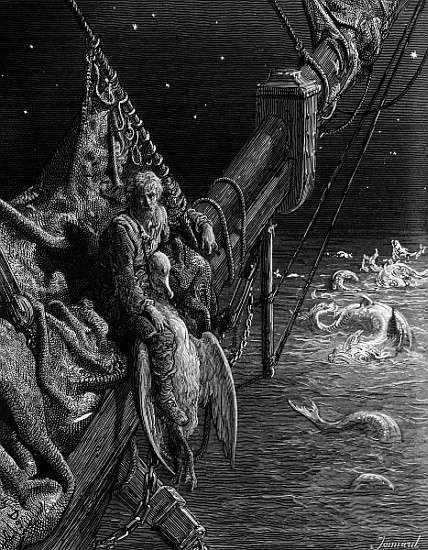 The Mariner gazes on the serpents in the ocean, scene from ''The Rime of the Ancient Mariner'' S.T.  a Gustave Doré