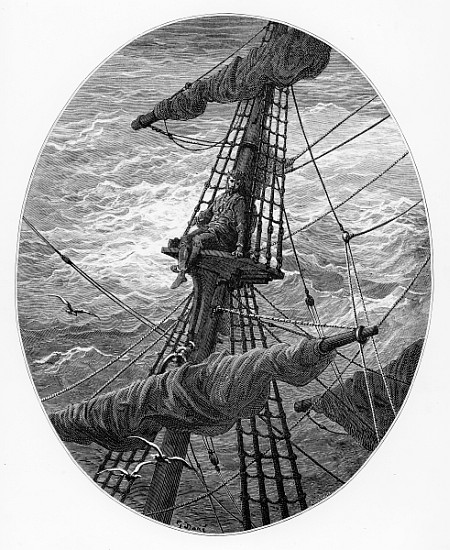 The Mariner up the mast during a storm, scene from ''The Rime of the Ancient Mariner'' S.T. Coleridg a Gustave Doré