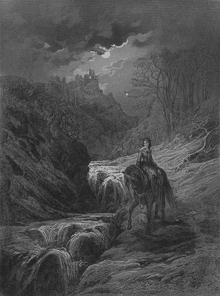 The Moonlight Ride, illustration from ''Idylls of the King'' Alfred Tennyson a Gustave Doré