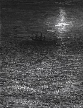 The marooned ship in a moonlit sea, scene from ''The Rime of the Ancient Mariner'' S.T. Coleridge,S.