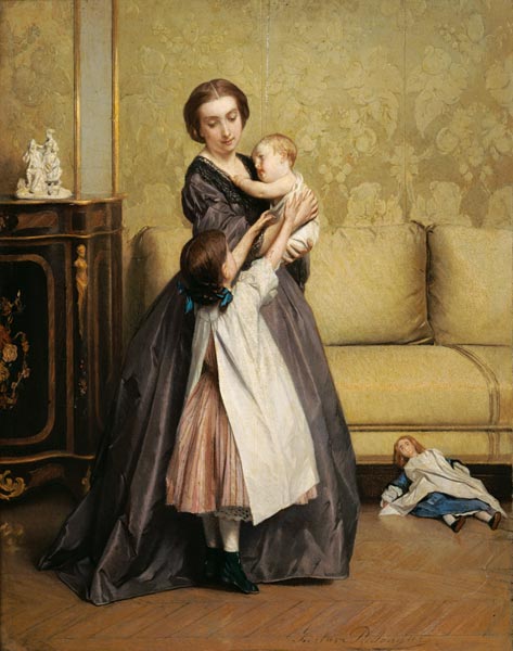 Young Mother with her Children in a Salon a Gustave Leonard de Jonghe