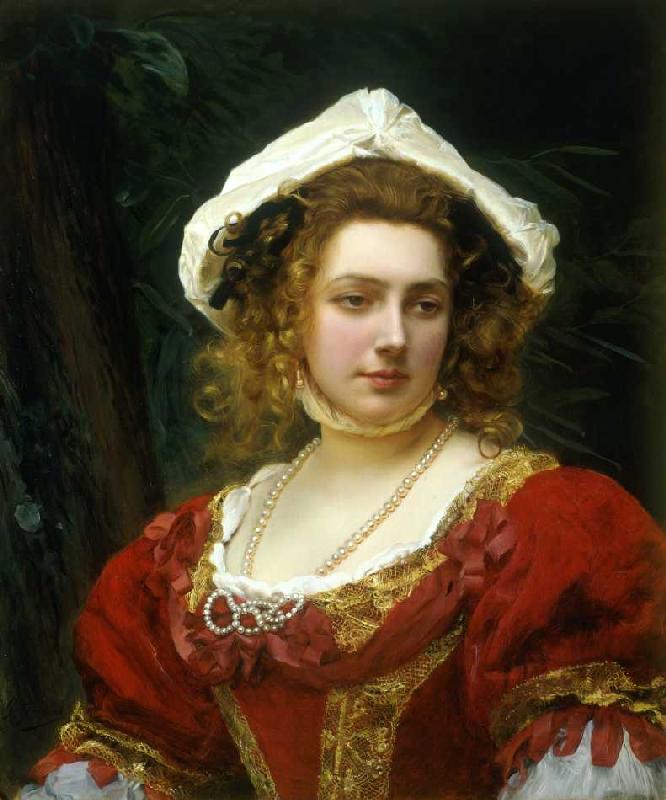 Portrait einer Dame in einem roten Samtkleid. a Gustave Jean Jaquet