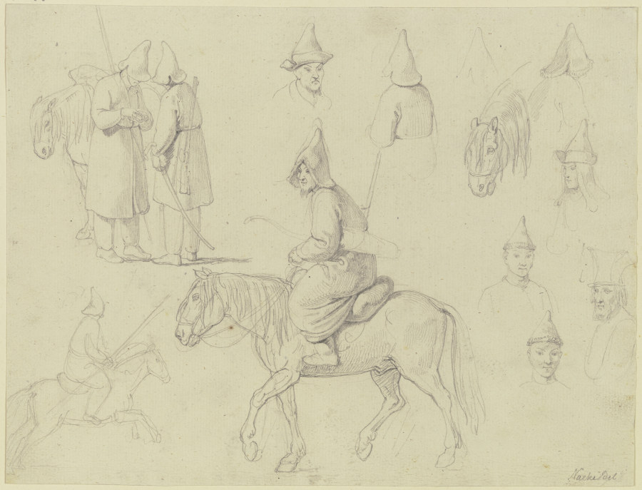 Studienblatt: Baschkiren mit ihren Pferden a Gustav Heinrich Naeke