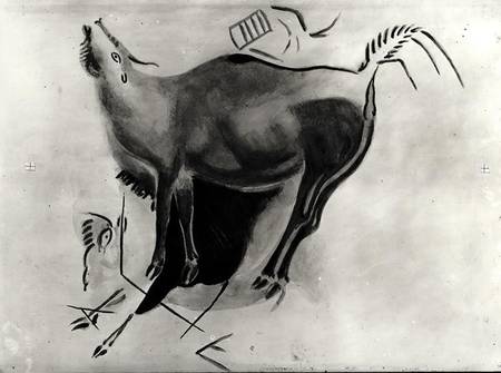 Copy of a rock painting at the Altamira Caves depicting a stag belling (pen & ink on paper) a Guy-Pierre Fauconnet
