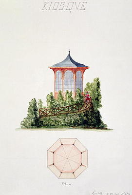 Design for a pavilion in simplified oriental style, from a folio of original drawings in classical a a H. Monnot