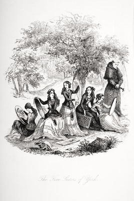 The five sisters of York, illustration from `Nicholas Nickleby' by Charles Dickens (1812-70) publish a Hablot Knight Browne