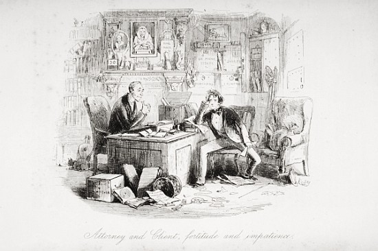 Attorney and Client, fortitude and impatience, illustration from ''Bleak House'' Charles Dickens (18 a Hablot Knight (Phiz) Browne