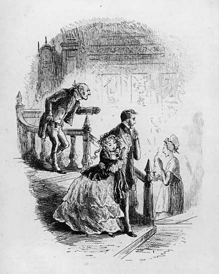 Flora''s tour of inspection, illustration from ''Little Dorrit'' Charles Dickens a Hablot Knight (Phiz) Browne