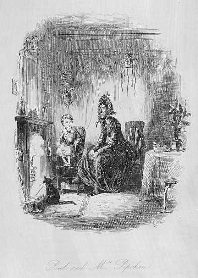Paul and Mrs. Pipchin, illustration from ''Dombey and Son'' Charles Dickens (1812-70) first publishe a Hablot Knight (Phiz) Browne