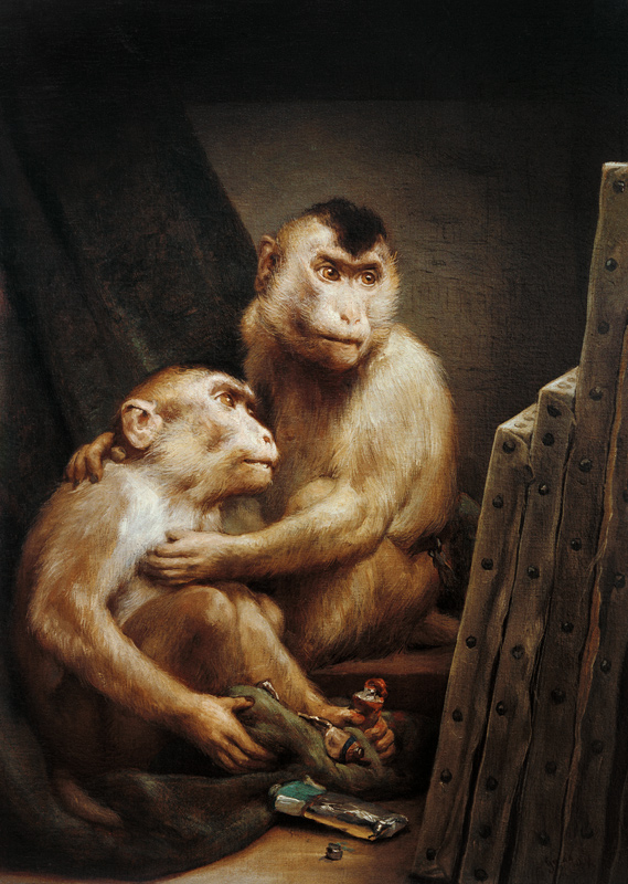 Art critics - Two monkeys examine a painting a Haeckel Ernst