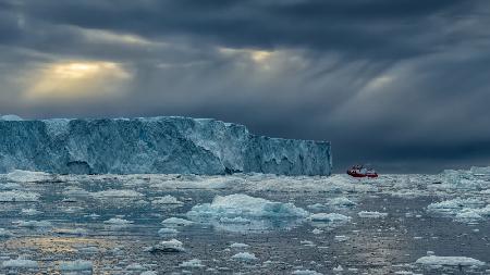 In the middle of sea of icebergs