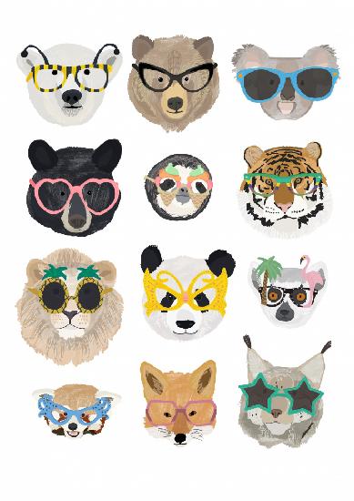 Big Cats in glasses print