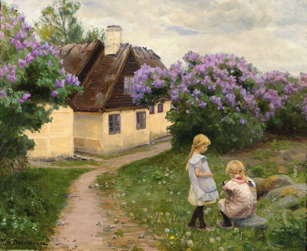 Playing girls in the garden a Hans Andersen Brendekilde