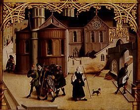 Pilgrim scene detail from the basilica panel Santa Croce a Hans Burgkmair il vecchio