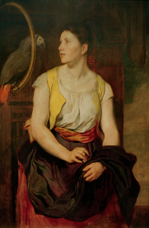 Girl with parrot a Hans Canon