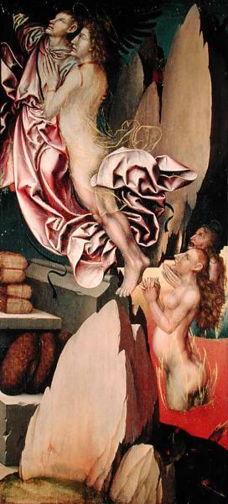 Bugnon altarpiece, left hand panel depicting the deliverance of a soul from purgatory a Hans Fries