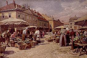 Market day in an old Austrian small town. a Hans Hamza