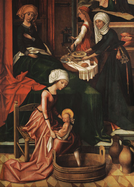 Birth Mariae Weingartner altar in the cathedral to Augsburg detail the first bath. a Hans Holbein il vecchio