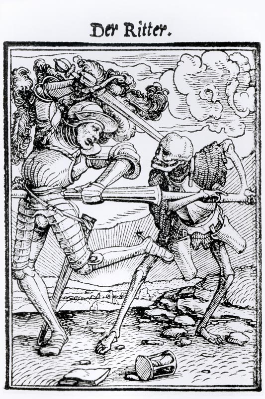 Death and the Knight, from 'The Dance of Death', engraved by Hans Lutzelburger, c.1538 (woodcut) (b/ a Hans Holbein Il Giovane