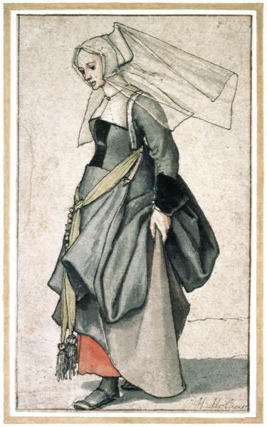 A Young English Woman (pen & ink and w/c on paper) a Hans Holbein Il Giovane